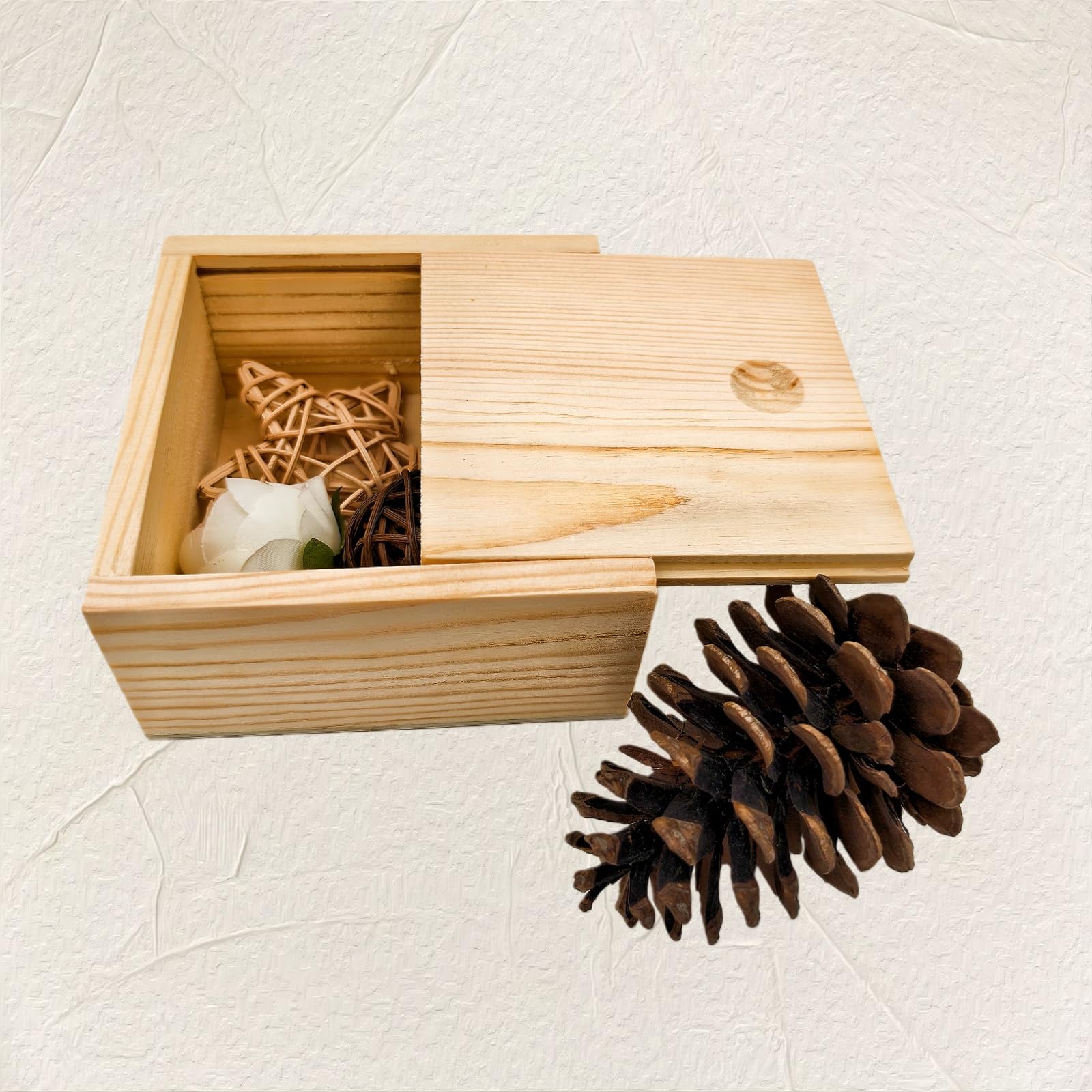 Anktily 2 Pack Unfinished Wood Storage Box with Slide Lid, Blank Natural Wood Box Case Container for Jewellery, DIY Arts & Crafts Hobbies
