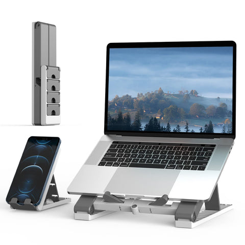 Klearlook Portable 2 in 1 Laptop Stand with Phone Stand - Adjustable Laptop Stand and Phone Stand for Desk,Ventilated Foldable Laptop Holder