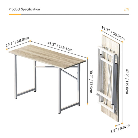 Lutown-Teen Folding Desk 120 cm No Assembly Required, Beige