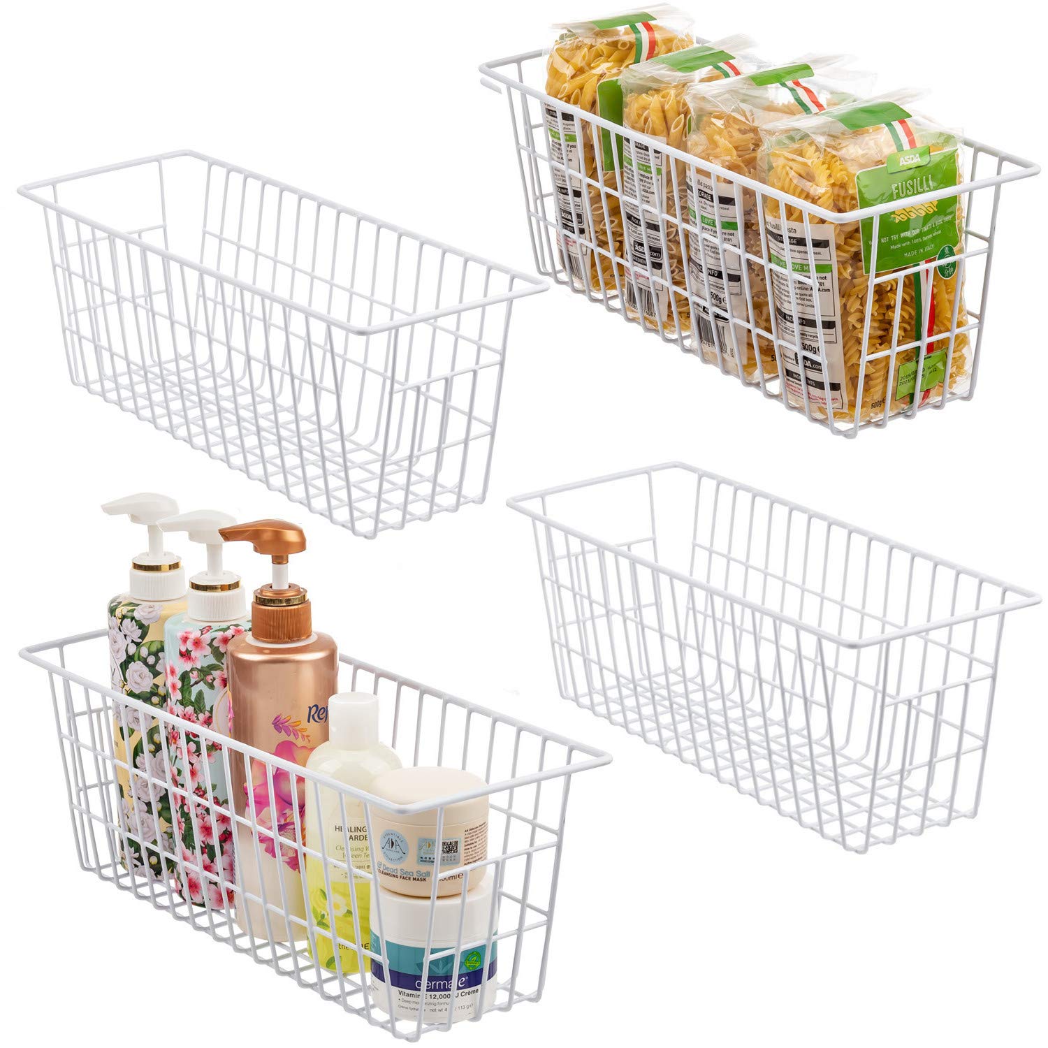 iPEGTOP Metal Wire Food Storage Organizer Bin Basket with Handles. Narrow Kitchen Refrigerator Storage Basket for Kitchen Cabinets, Pantry, Bathroom