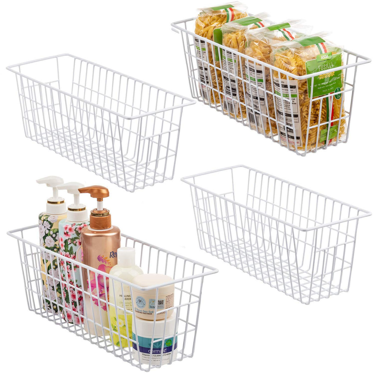iPEGTOP Metal Wire Food Storage Organizer Bin Basket with Handles. Narrow Kitchen Refrigerator Storage Basket for Kitchen Cabinets, Pantry, Bathroom