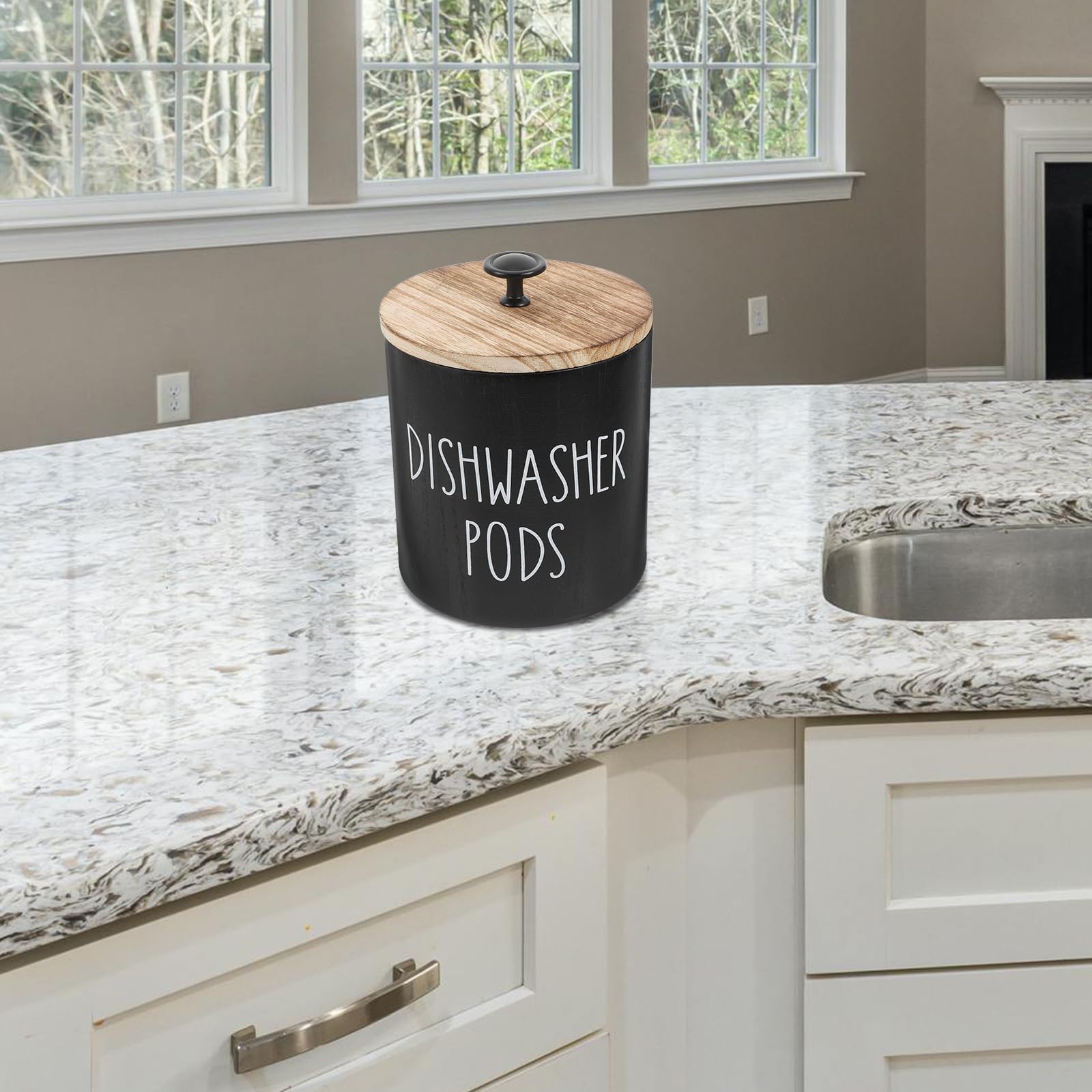 Zerodeko Round Dishwasher Pod Holder with Lid Laundry Storage Container Lidded Storage Box for Dishwasher Tablets Laundry and Small Beads Kitchen