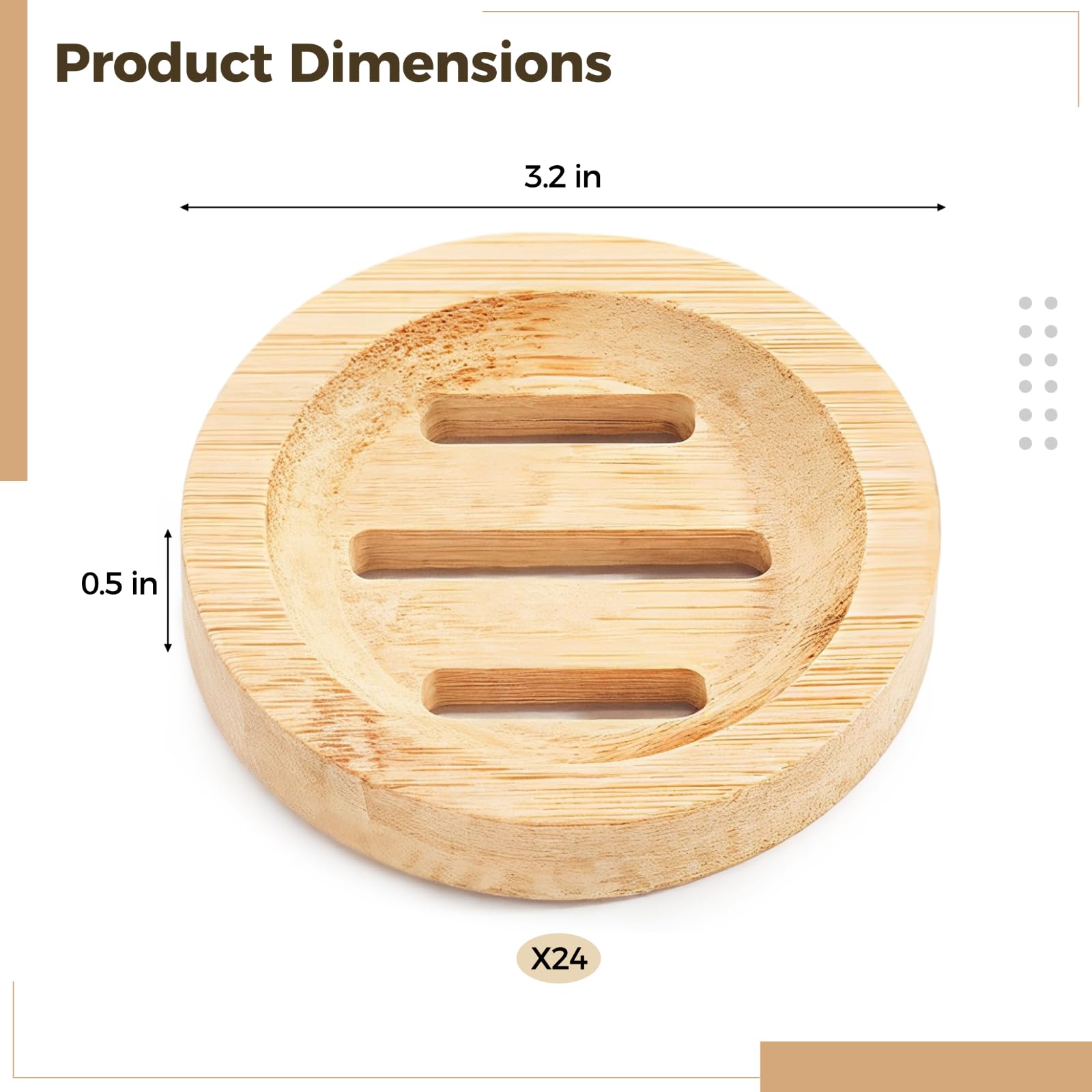 24PCS Bamboo Soap Dishes,3.2 in Round Wooden Soap Holder with Drainage Slots, Waterproof Lacquered Soap Bar Tray for Bathroom Shower