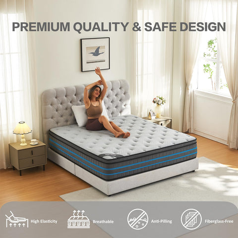 SleepTheme5FT, Double Mattress,150x200x28cm Hybrid Pocket Sprung, Med Firm