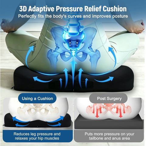 JETSUNDA Coccyx Cushion for Tailbone Pain with Cooling Cover, Ergonomic Memory Foam Sciatica Cushions for Bedsore Relief, for Office Chair, Home, Car