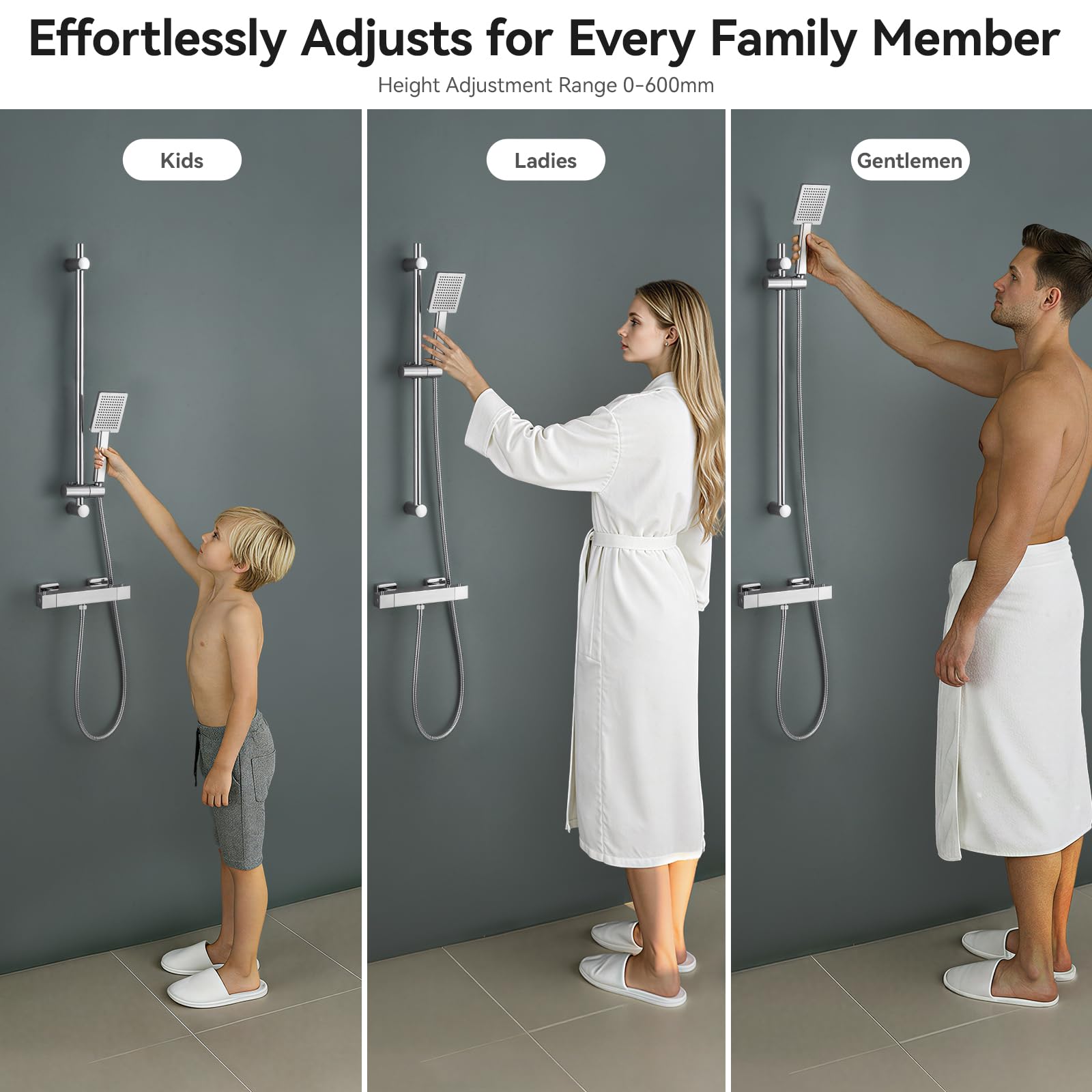 Auralum 70cm Shower Riser Rail - Adjustable 360°Swivel Shower Head Holder - Anti-Corrosion Premium Stainless Steel