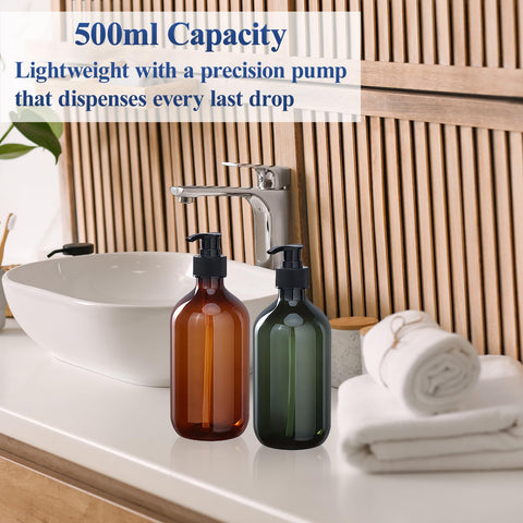 2 Pack Plastic Soap Dispenser with Pump, 500ml/17oz Refillable Pump Bottle Dispenser for Kitchen, Bathroom, Liquid Soap, Hand Soap, Dish Soap