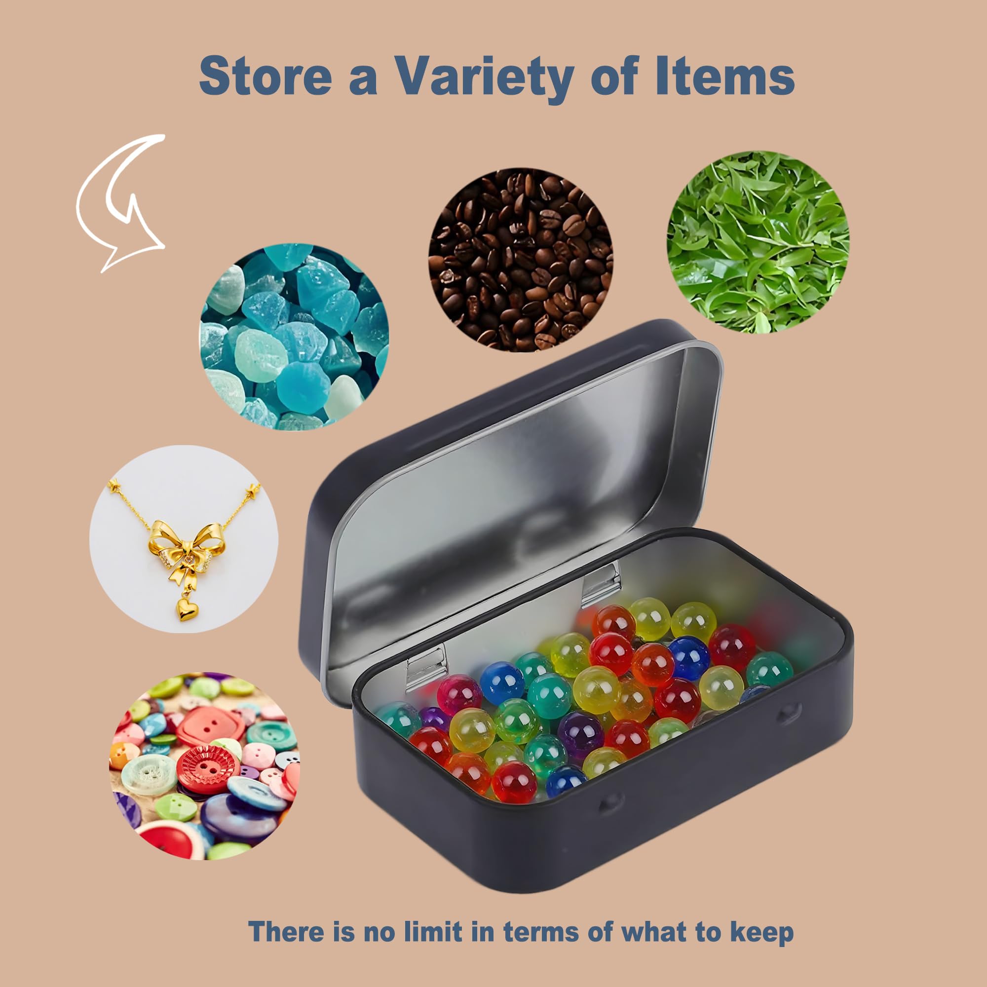 Forever bene 20 Small Metal Tins with Hinged Lids, 20 Pieces, Black, each piece measures 9,5 × 6 × 2,2 cm