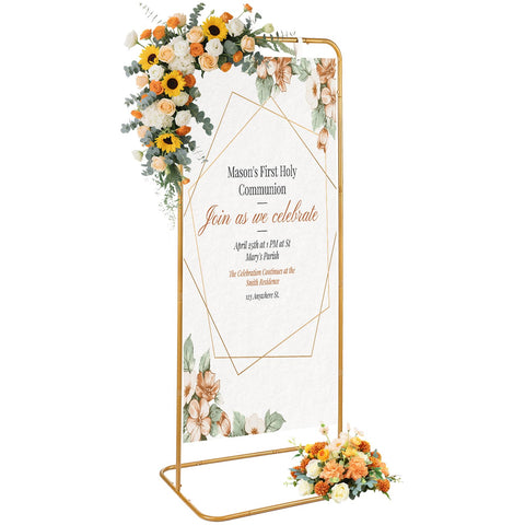 YEXEXINM Wedding Sign Holder Adjustable Height Black Metal Welcome Sign Stand with 4 Leather Hanging Straps Heavy Duty Easel Stand for Seating Charts