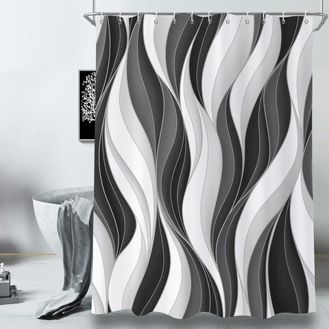 GCIREC Shower Curtain, 180x200cm, Modern Abstract White Black Grey Ombre Striped Minimalist Art Waterproof Fabric Machine Washable Bathroom Curtain