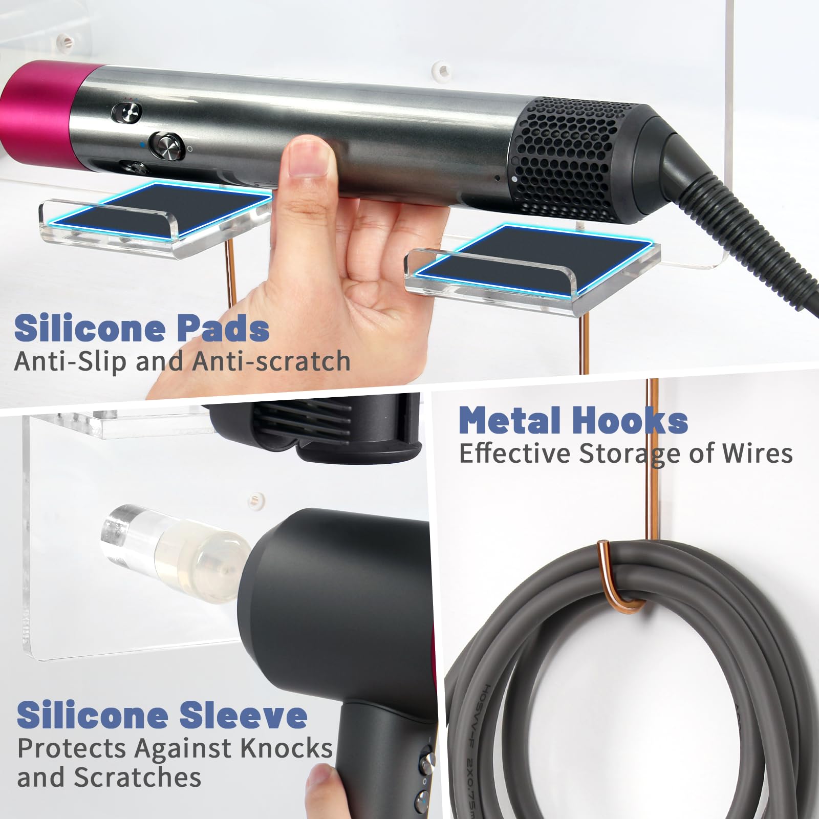 Floatant Wall Mount Holder Compatible with Dyson Airwrap Styler Supersonic Hair Dryer, Organizer for Storage Attachments