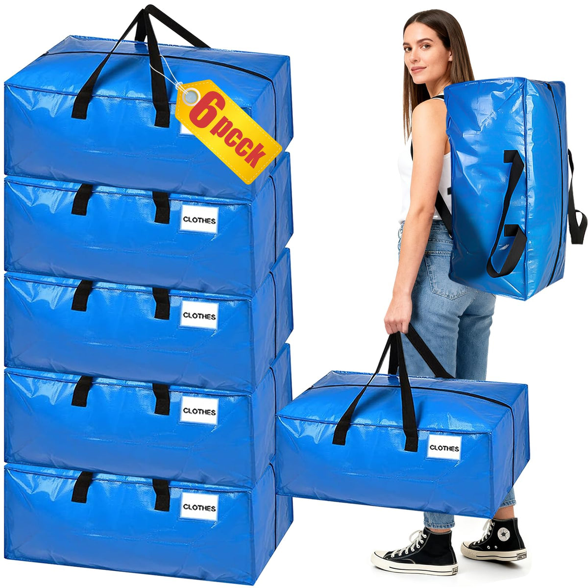Moving Boxes 6 Pack,95L Extra Large Moving Bags,Storage Bags with Backpack Straps,Zippers &Handles,Boxes for Moving House,Waterproof Moving Totes for