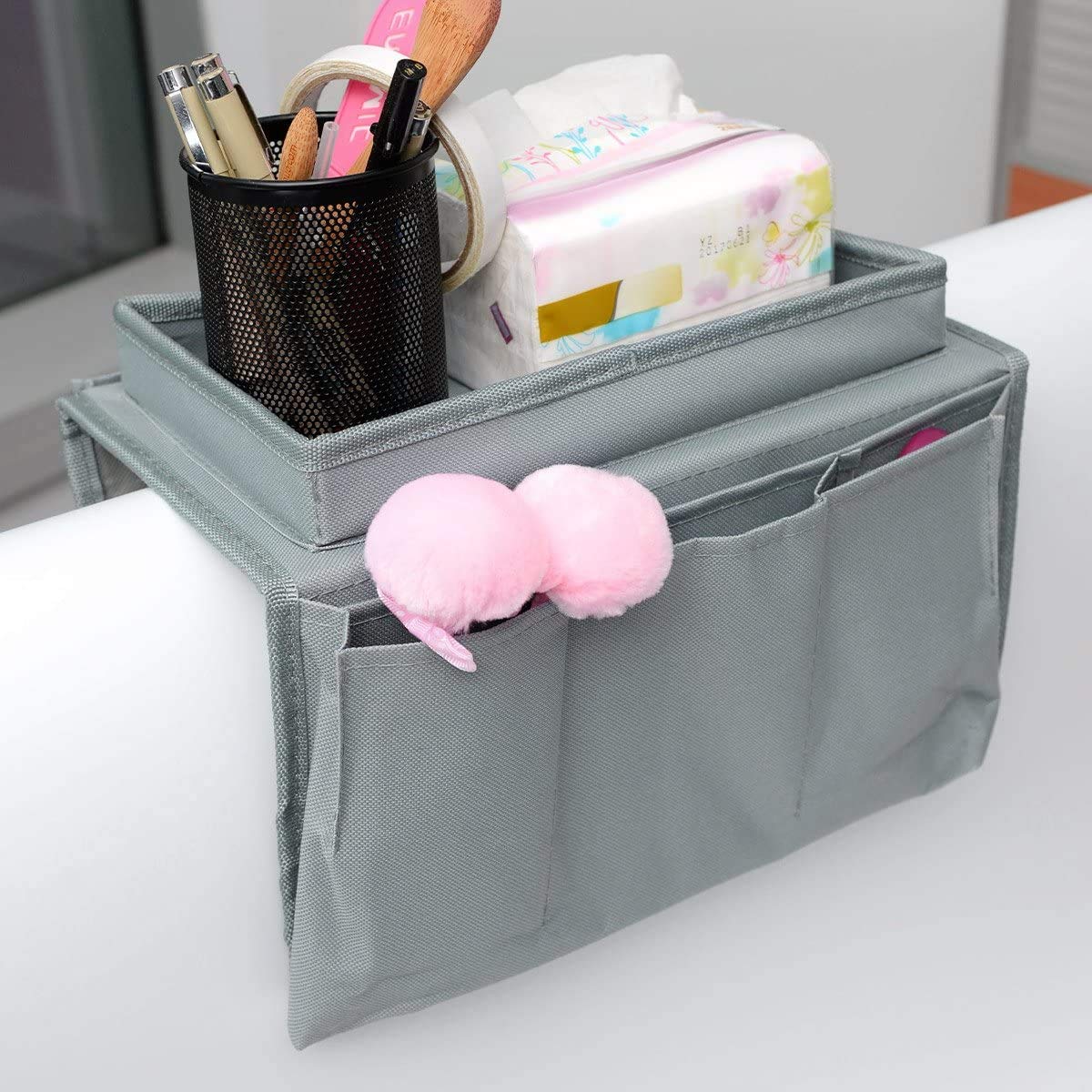 QCHOMEE Sofa Armrest Organizer with Cup Holder Couch Tray Armchair Caddy Pockets Storage Arm Rest Chair Desk Sofa Organiser TV Remote Control Holder