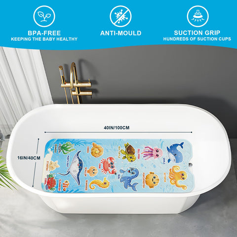 XIYUNTE Baby Bath Mat Non Slip Anti Mould Kids - 100x40cm Extra Long Anti Slip Bathtub Mat Machine Washable