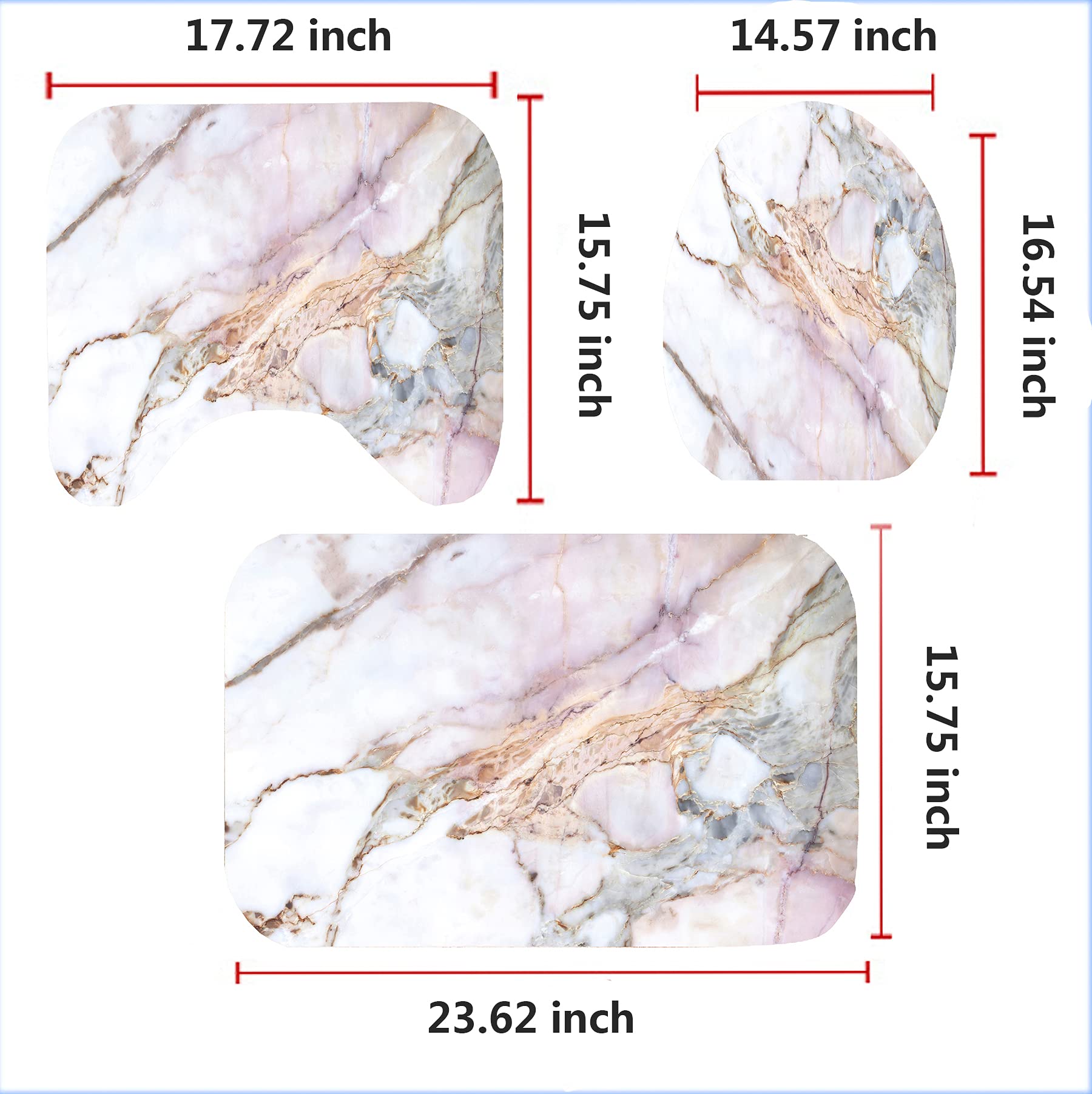 YULUOSHA 4 Pcs Marble Texture Shower Curtain Set with Non-Slip Rugs, Toilet Lid Cover and Bath Mat Natural Marble Abstract Shower Curtain Bathroom