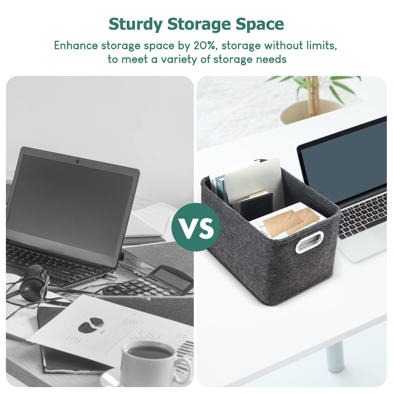 Felt Basket Storage, 2 Pack Foldable Felt Storage Boxes with Handle