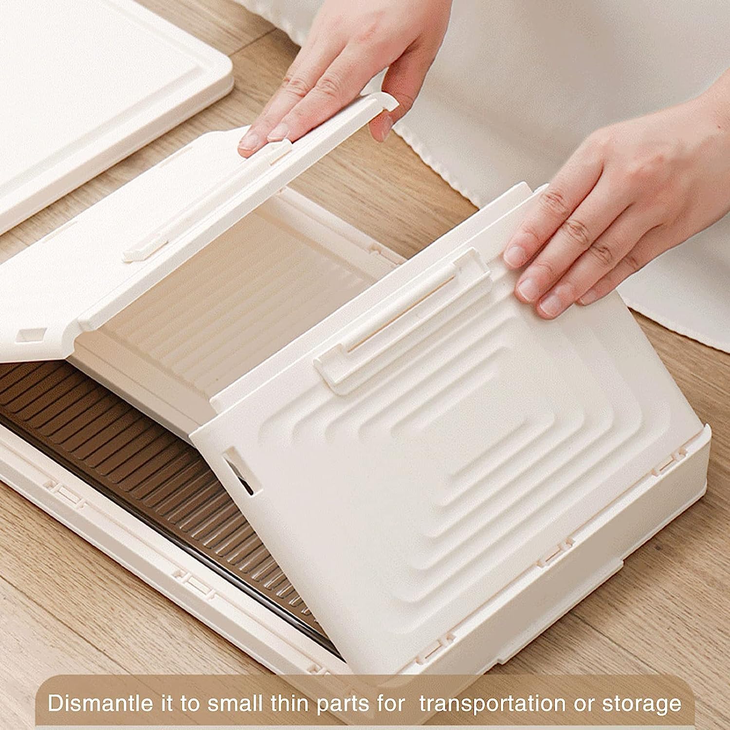 Cozyswan Dustproof Storage Box Shelf Plastic Bedside Table on Wheels, White Cupboard Clothes/Shoes Storage Books/Toys/Snack Organizer Cart for Living