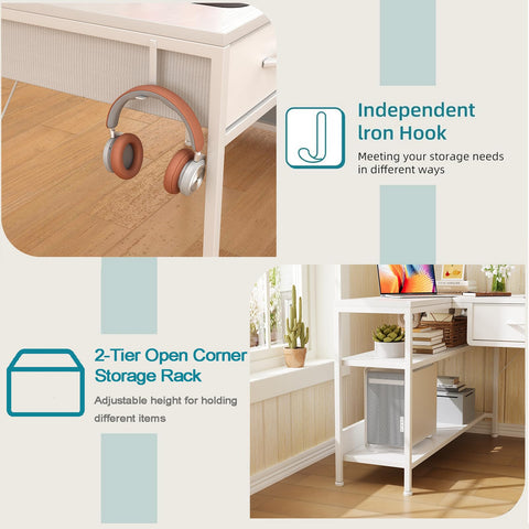 CAIYUN L Shaped Computer Desk with 2 Drawers, 100CM Office Corner Desk with 2 Storage Shelves, Working Table Study Table for Home Office Desk, White
