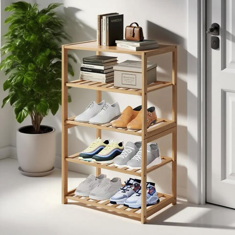 Akloya Bamboo Shoe Rack, 5 Tier Free Standing Shoe Rack Organizers,Multipurpose Shelfs for Hallway, Closet, Living Room, Entryway, Bedroom, Bathroom