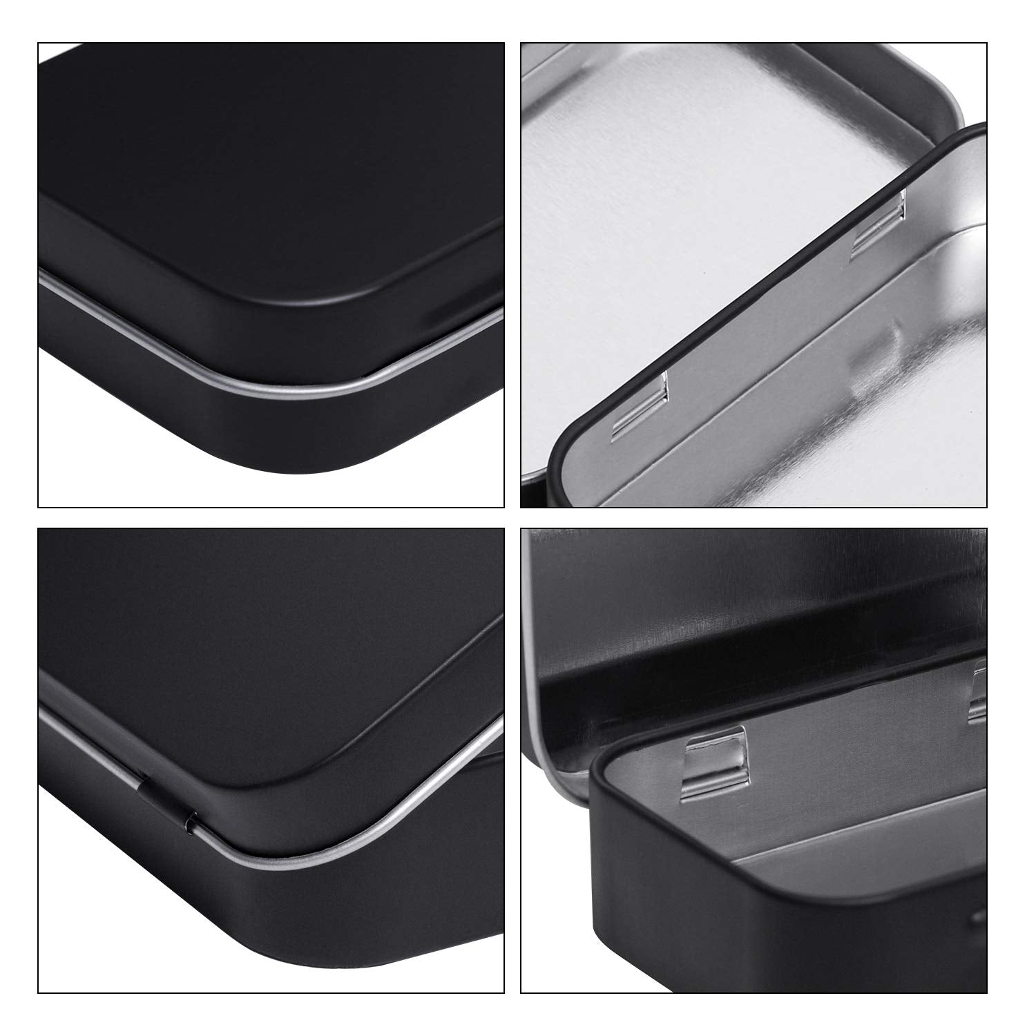 Tamicy Metal Rectangular Hinged Tins - Pack of 40 Matte Black Mini Portable Box Containers Small Empty Storage Tins with Lids Home Organizer Kit for