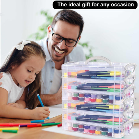 DARUITE Pencil Case with Lid, 6 Tier Plastic Pencil Box with Handle