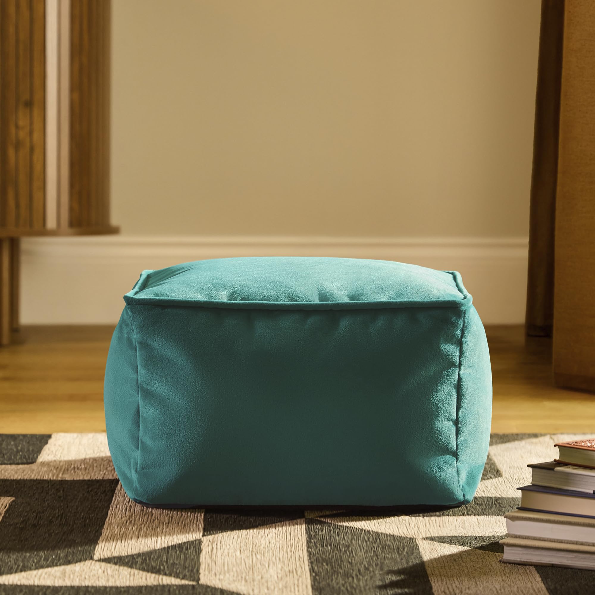 icon Amara Velvet Small Bean Bag Footstool with Filling Included, Teal