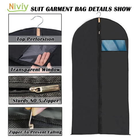 Niviy Dress Bags 60 x 140 cm, Long Garment Covers with Zip & Clear Window