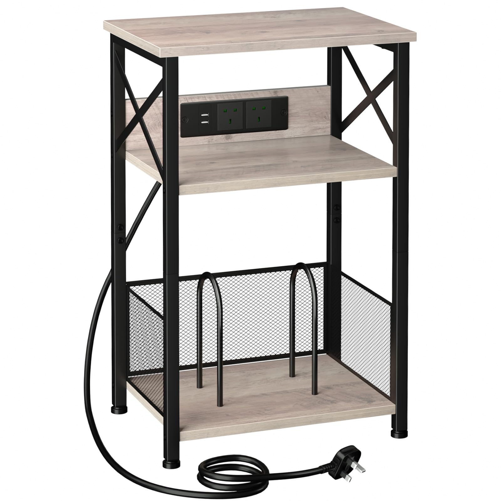 AMHANCIBLE Record Player Stand with Charging Station, Vinyl Record Storage