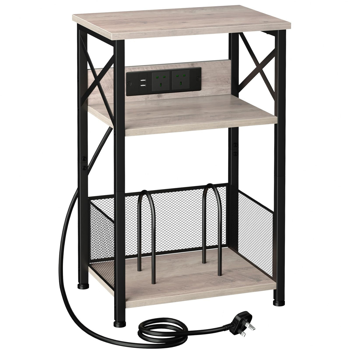 AMHANCIBLE Record Player Stand with Charging Station, Vinyl Record Storage