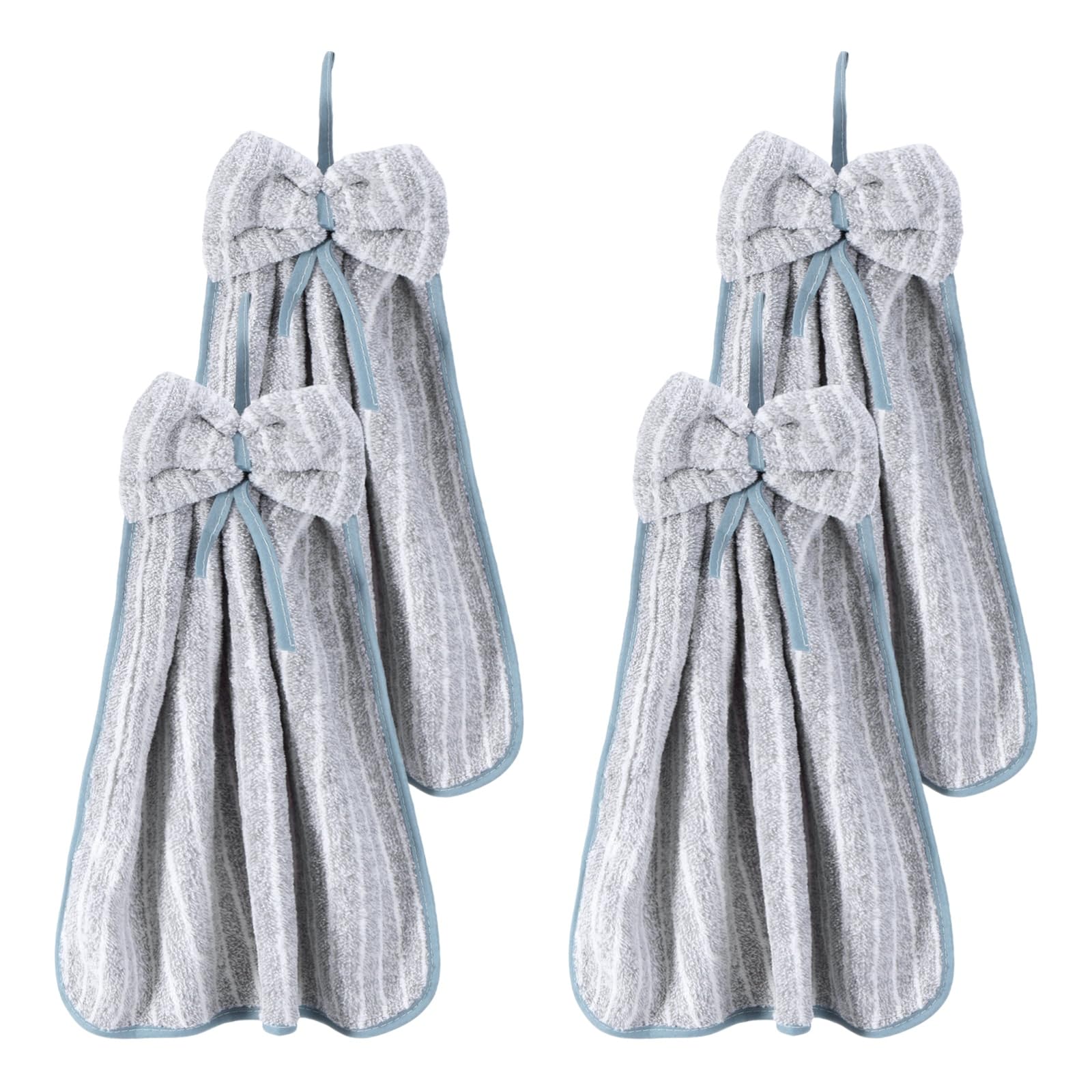 sourcing map 4Pcs Bow Hand Towels with Hanging Loop, 14.2" x 11.8" Soft Coral Fleece Microfiber Bowknot Hanging Hand Dry Towels Quick Dry and