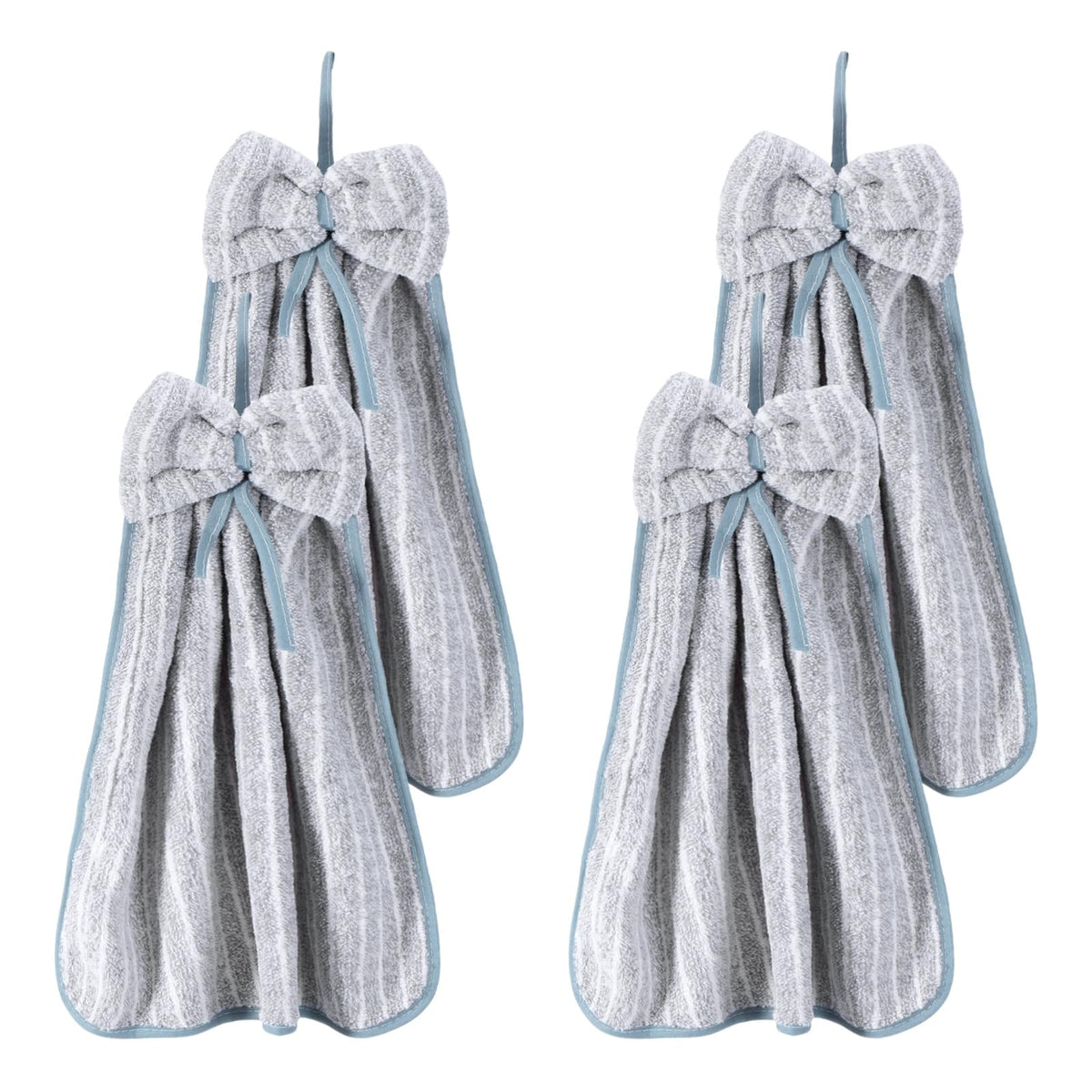 sourcing map 4Pcs Bow Hand Towels with Hanging Loop, 14.2" x 11.8" Soft Coral Fleece Microfiber Bowknot Hanging Hand Dry Towels Quick Dry and