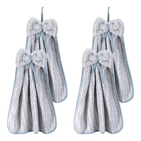 sourcing map 4Pcs Bow Hand Towels with Hanging Loop, 14.2" x 11.8" Soft Coral Fleece Microfiber Bowknot Hanging Hand Dry Towels Quick Dry and