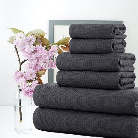 CASA COPENHAGEN Waffle Terry 6-piece set, cotton, extra large, luxurious, fir grey, 2 bath towels XL, 70 x 140 cm, 2 large hand towels, 50 x 80 cm