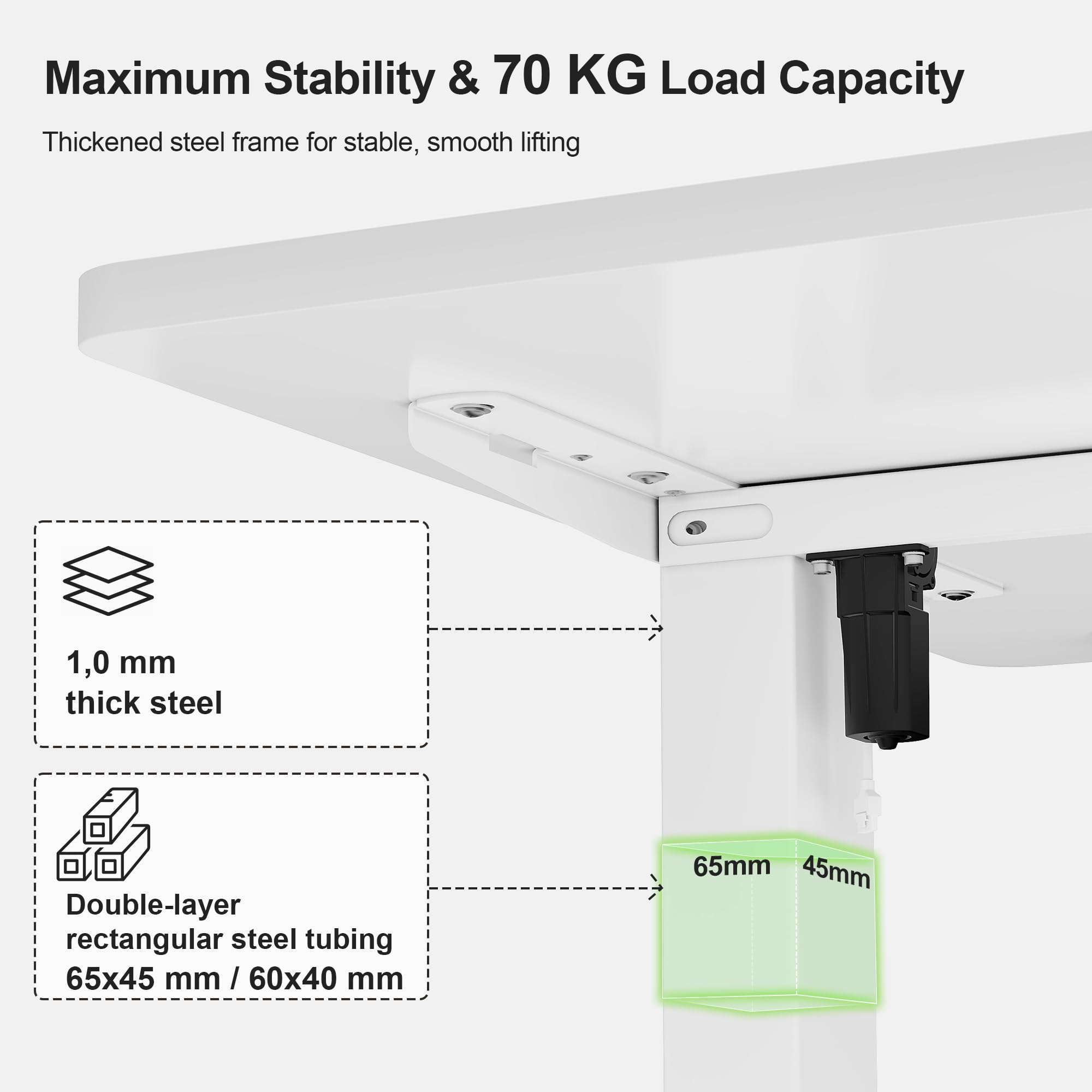 JUMMICO Electric Standing Desk 140x60cm – Height Adjustable with USB Charging, Sedentary Reminder, Memory Heights for Home Office Use, White