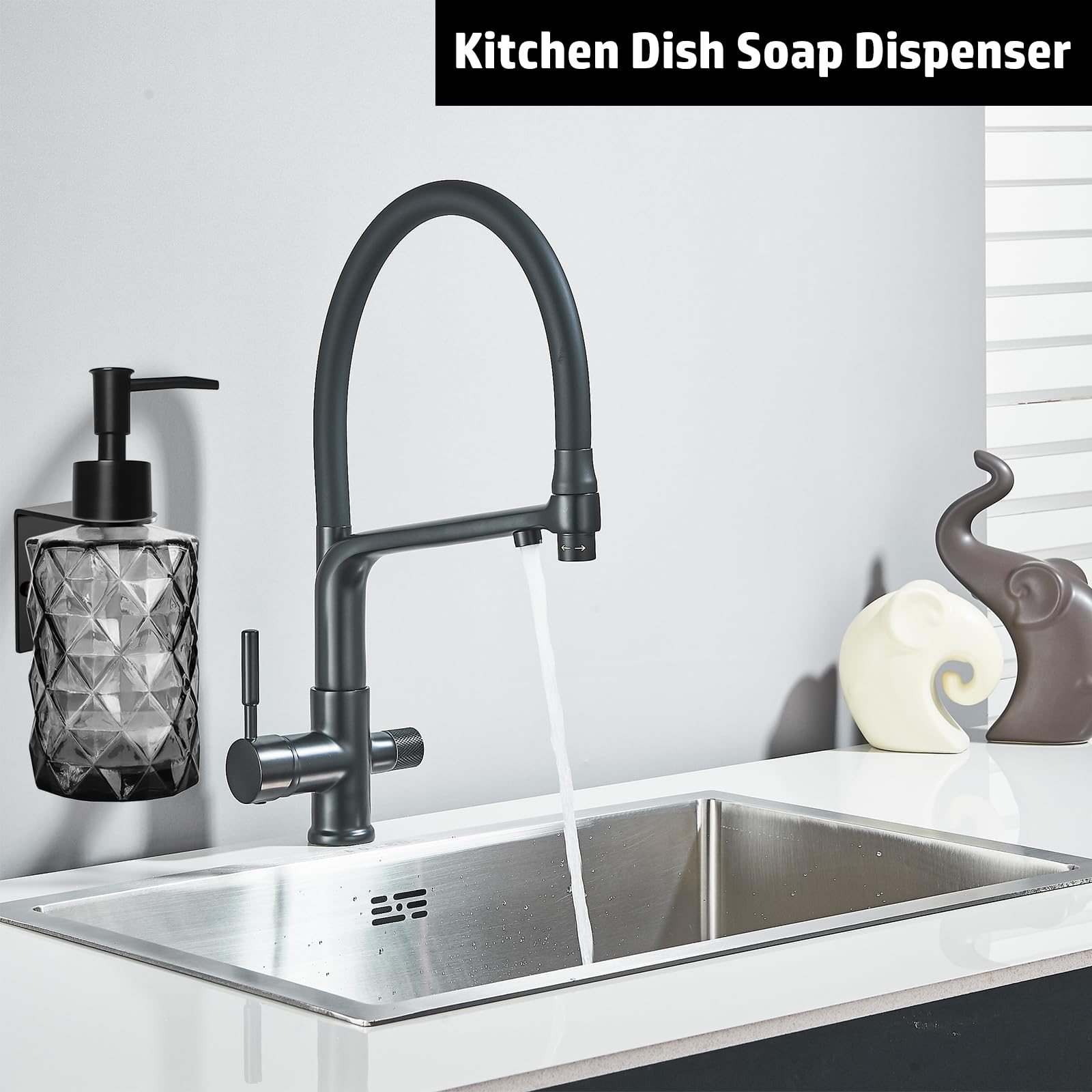 GKSCXEXE Wall Mounted Soap Dispenser, 330ml Glass Black Soap Dispenser