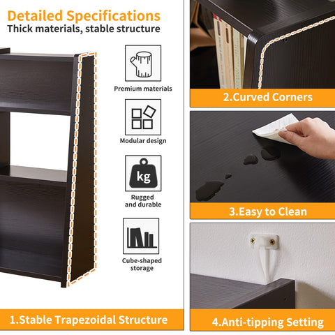 Aibiju Wooden Expandable Bookcase, 3-Tier Storage Shelf with 6 Compartments, Freestanding Storage Shelf, Modern Style,for Small Space or Corner
