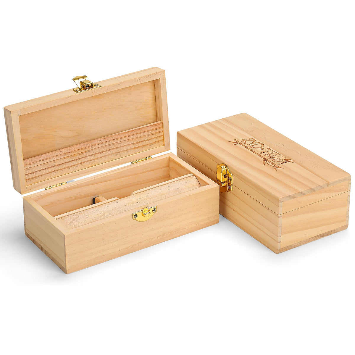 RYO TRUST Roll Box, Storage Stash Box with Rolling Paper Dispenser and V Block, Portable Pine Wood Smoking Accessories Organizer 6.6'' x 3.3" x
