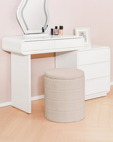 Bonlife Boucle Ottoman Storage, Foot Rest Stool Seat, Folding Footstool for Living Room, Sherpa Ottoman for Bedroom, Beige, 37x37x45 cm