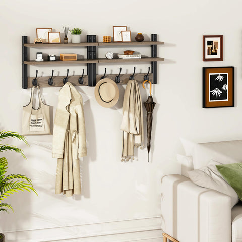 YMYNY 2-Tier Coat Hooks Wall Mounted with Shelf, Silver Gray HWS009Y-2