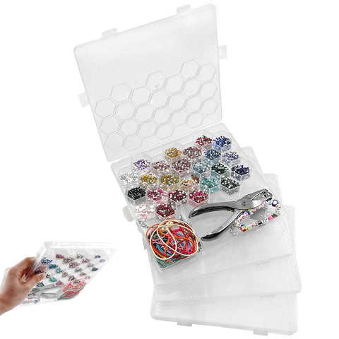 SNAIL GARDEN 4-Pack Secure Seal Bead Storage Boxes with 3 Sizes Grids, 26-Compartment Clear Plastic Organiser with Secure 4-Clasp Lid for Jewellery