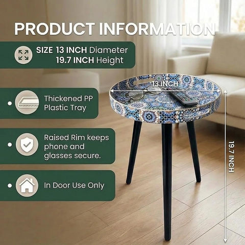 Simmer Stone Round Indoor Side Tables with Detachable Wooden 3 Legs, Versatile Tray Table, Perfect For Round Coffee Table Tea