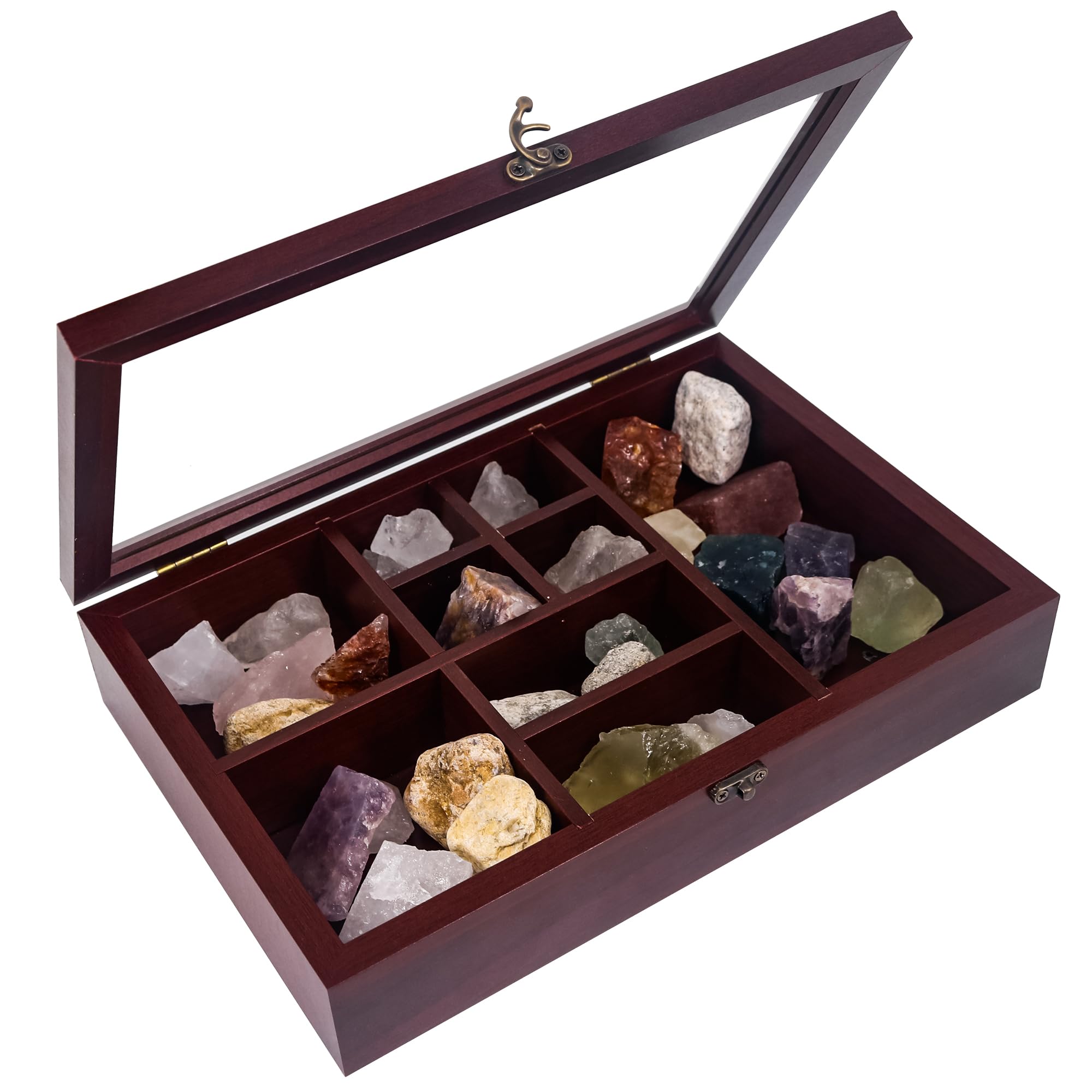 FramePro Rock Display Case, 12x8 Crystal Collection Box with Shelves, Onyx Opal Crystal Stand Displayed in Grids