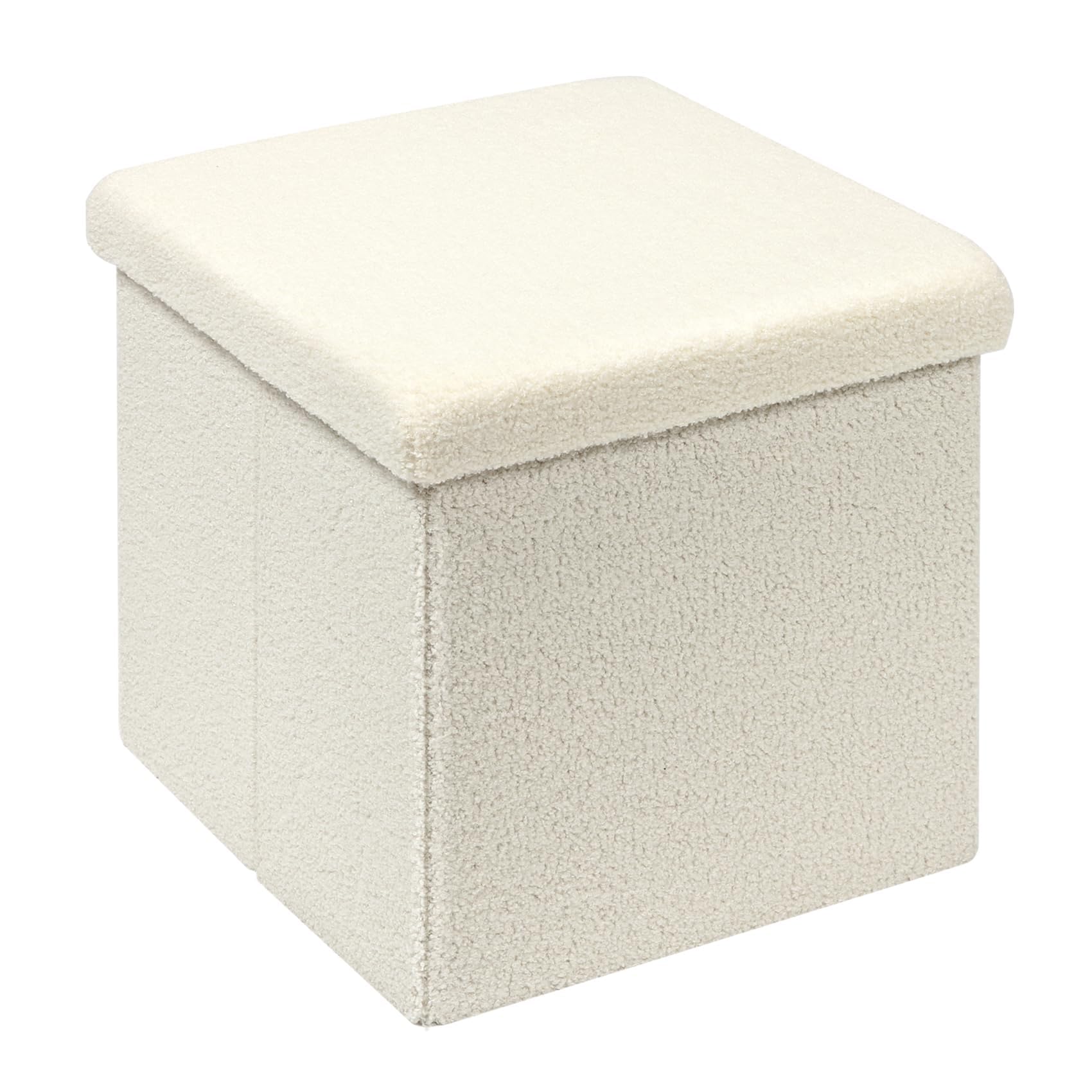 Bonlife Boucle Ottoman Storage,Foot Rest Stool Seat,Folding Footstool for Living Room,Sherpa Ottoman for Bedroom,Cream,40x40x40cm