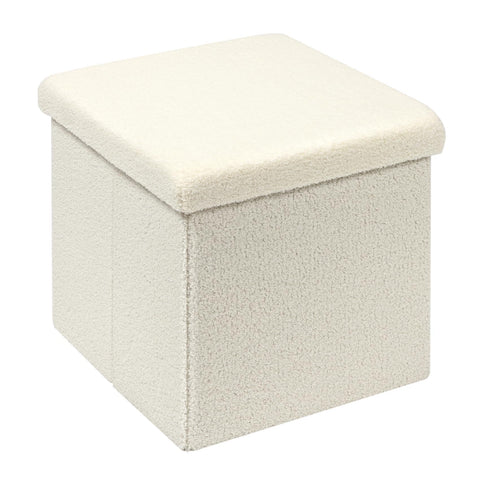 Bonlife Boucle Ottoman Storage,Foot Rest Stool Seat,Folding Footstool for Living Room,Sherpa Ottoman for Bedroom,Cream,40x40x40cm