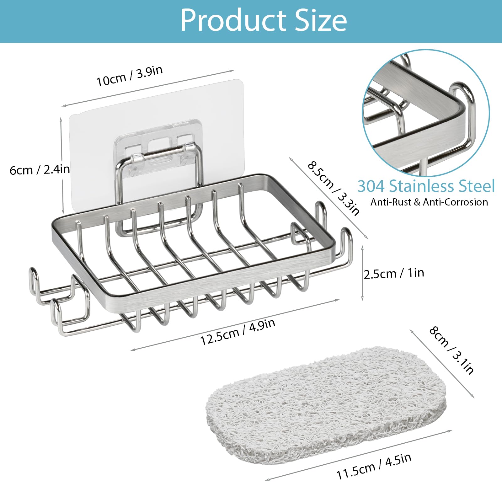 YoHyien 2 Pcs 304 Stainless Steel Wall Mounted Soap Holder, Self Adhesive Soap Dishes with Hooks & Soap Saver, Shower Soap Holder for Bathroom
