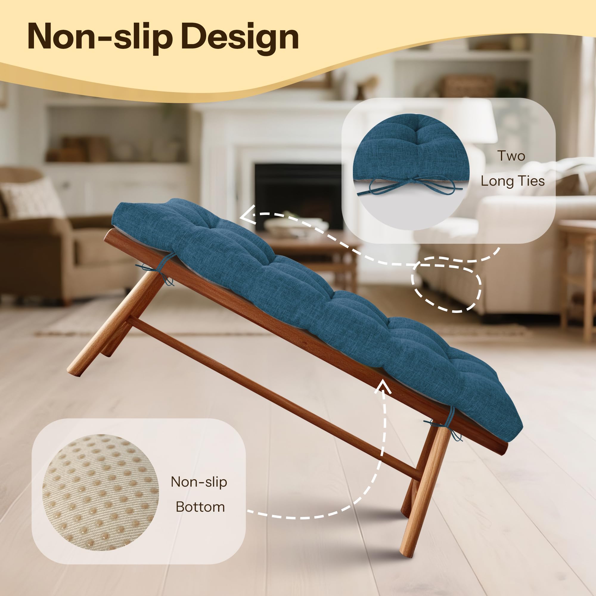 FlyGulls Indoor Bench Cushion for Indoor Furniture 106x40cm Light Navy