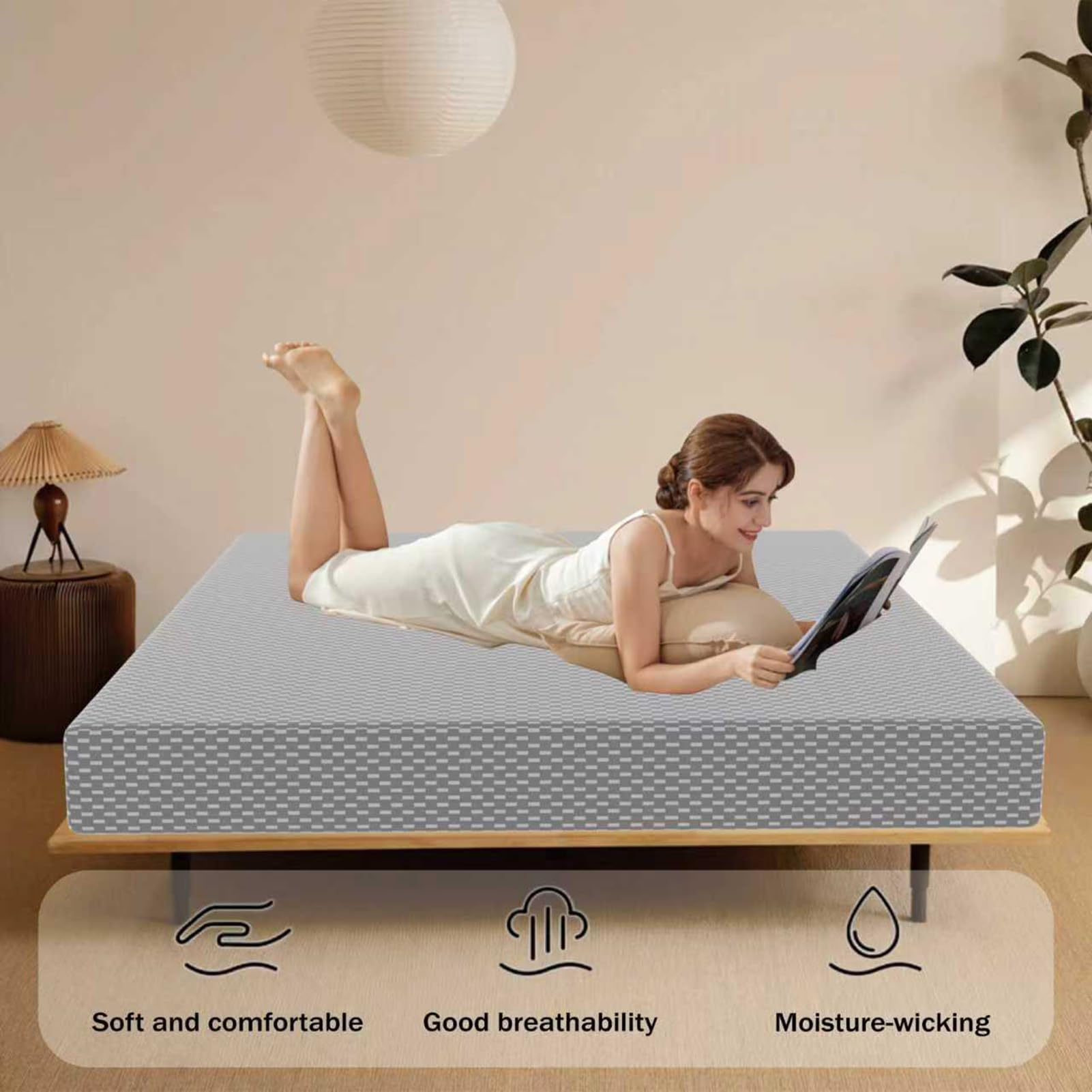 Dai Lufei Memory Foam Double Mattress, Medium Firm Support, Mattress Protector with Zipper Removable Cover,Soft Comfort(Grey, Double 20cm)