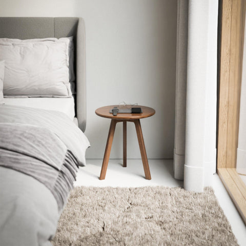 Raico Round Side Table 100% Solid Wood Occasional Table Minimal Scandinavian End Table for Living Room Sofa Table (Walnut)