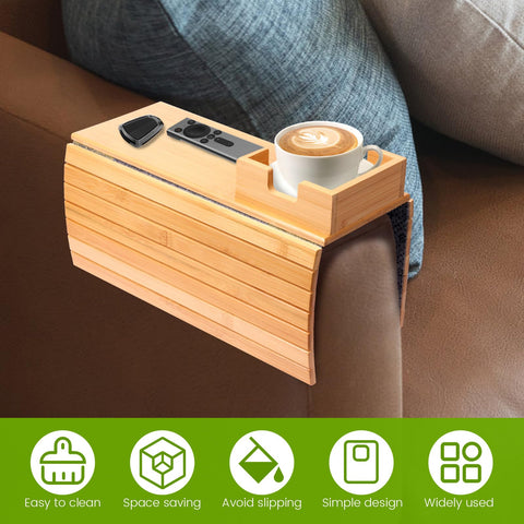 Wooden Sofa Arm Tray Anti Slip Couch Cup Holder Tray Table Portable Sofa Snack Holder Armrest Organizer for Snacks Phone TV Remote Cups