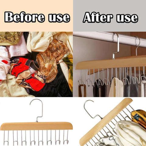 Belt Hanger With 8 Hooks, 360° Rotating Wooden Tie Rack